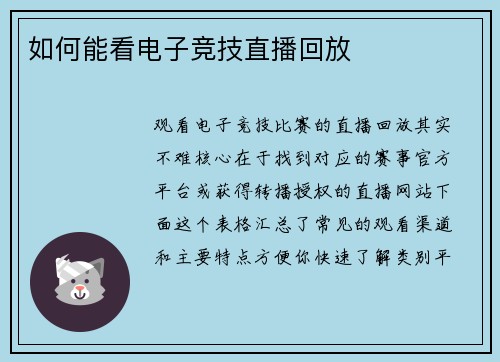 如何能看电子竞技直播回放